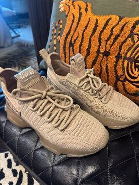 Steve Madden Beige Knit Sneaker with Rhinestone Accent